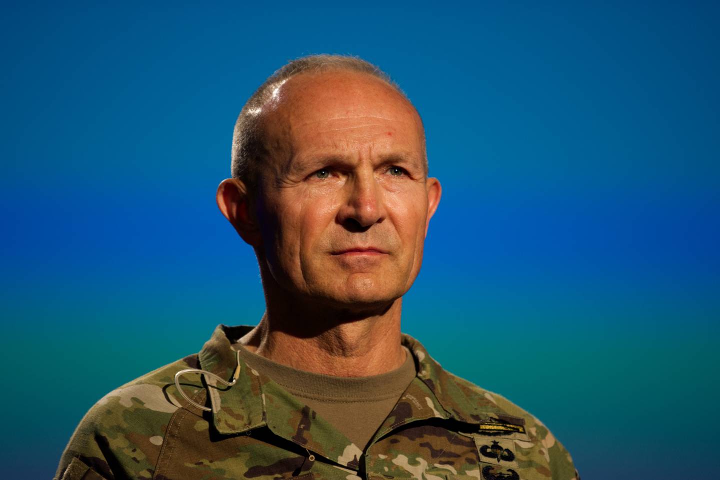 U.S. Army Gen. Randy George looks out at a crowd gathered in Philadelphia in 2023 for the service's Technical Exchange Meeting X.