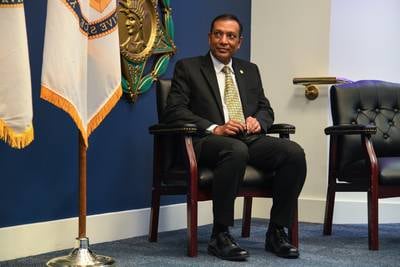 U.S. Army Chief Information Officer Raj Iyer, pictured at the Pentagon’s Hall of Heroes in December 2020.