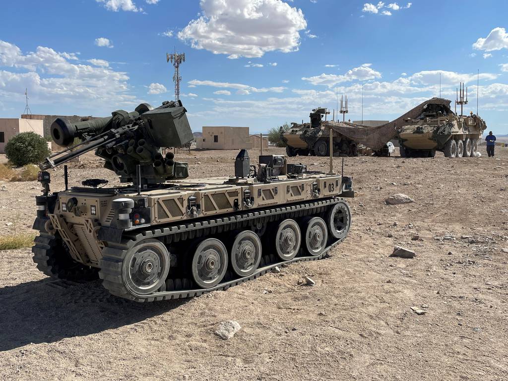 A Robotic Combat Vehicle Light prototype is seen at the National Training Center in California in 2023.