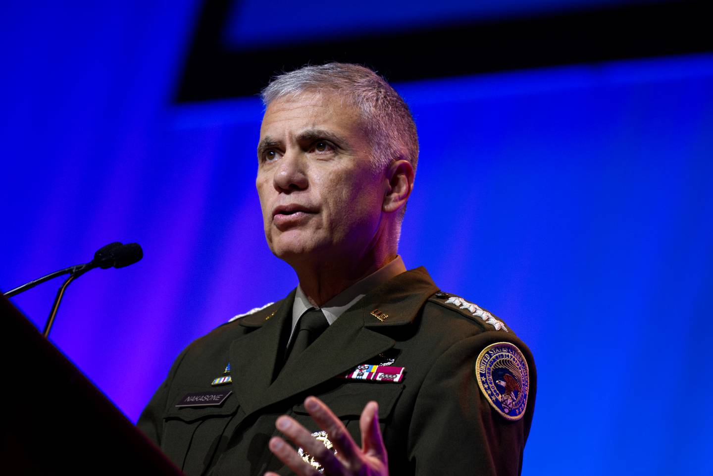 U.S. Cyber Command boss Gen. Paul Nakasone speaks at the AFCEA TechNet Cyber conference in Baltimore, Maryland, on May 2, 2023.